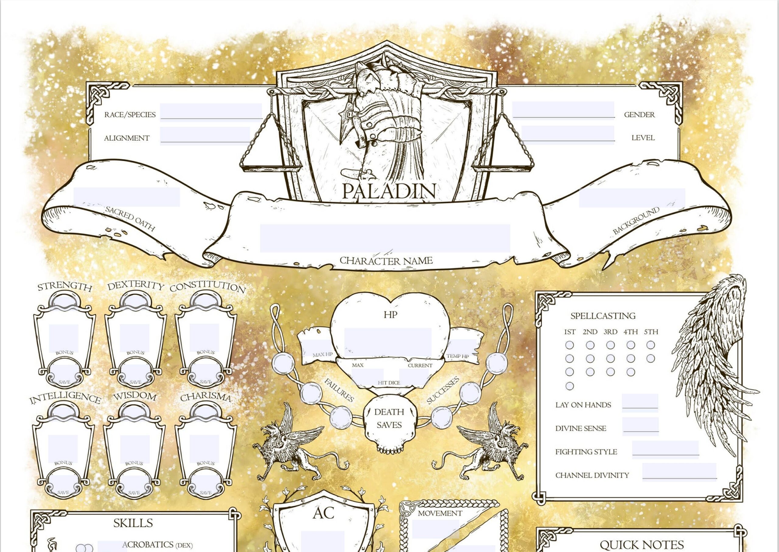 Fillable D D 5E Paladin Character Sheets Etsy