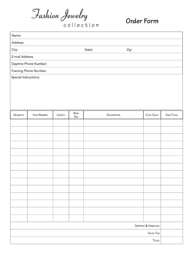 Printable, Editable Jewelry Order Form
