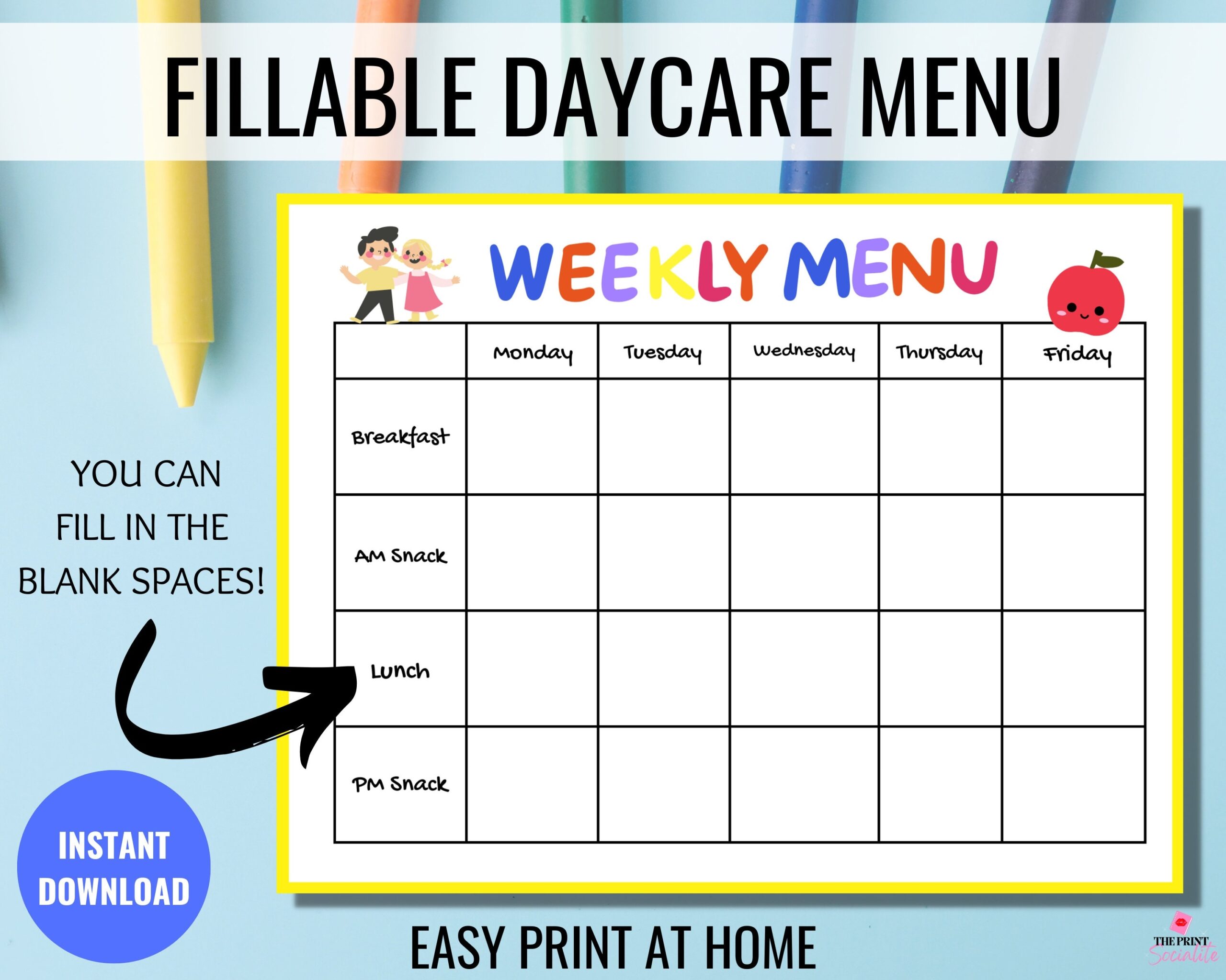 Fillable Weekly Daycare Menu Editable Home Daycare Meal Planner Preschool Menu Home School Menu Nannies Weekly Menu Template Printable Etsy