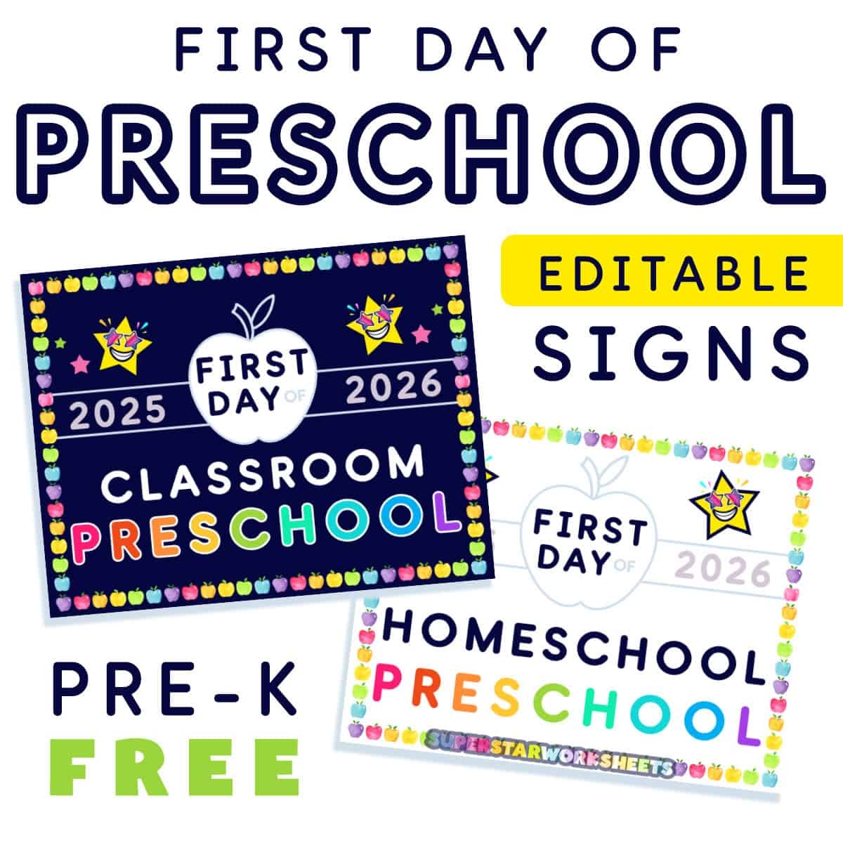 First Day Of Preschool Signs Superstar Worksheets