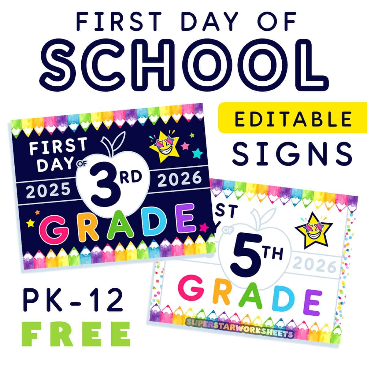 First Day Of School Sign Superstar Worksheets