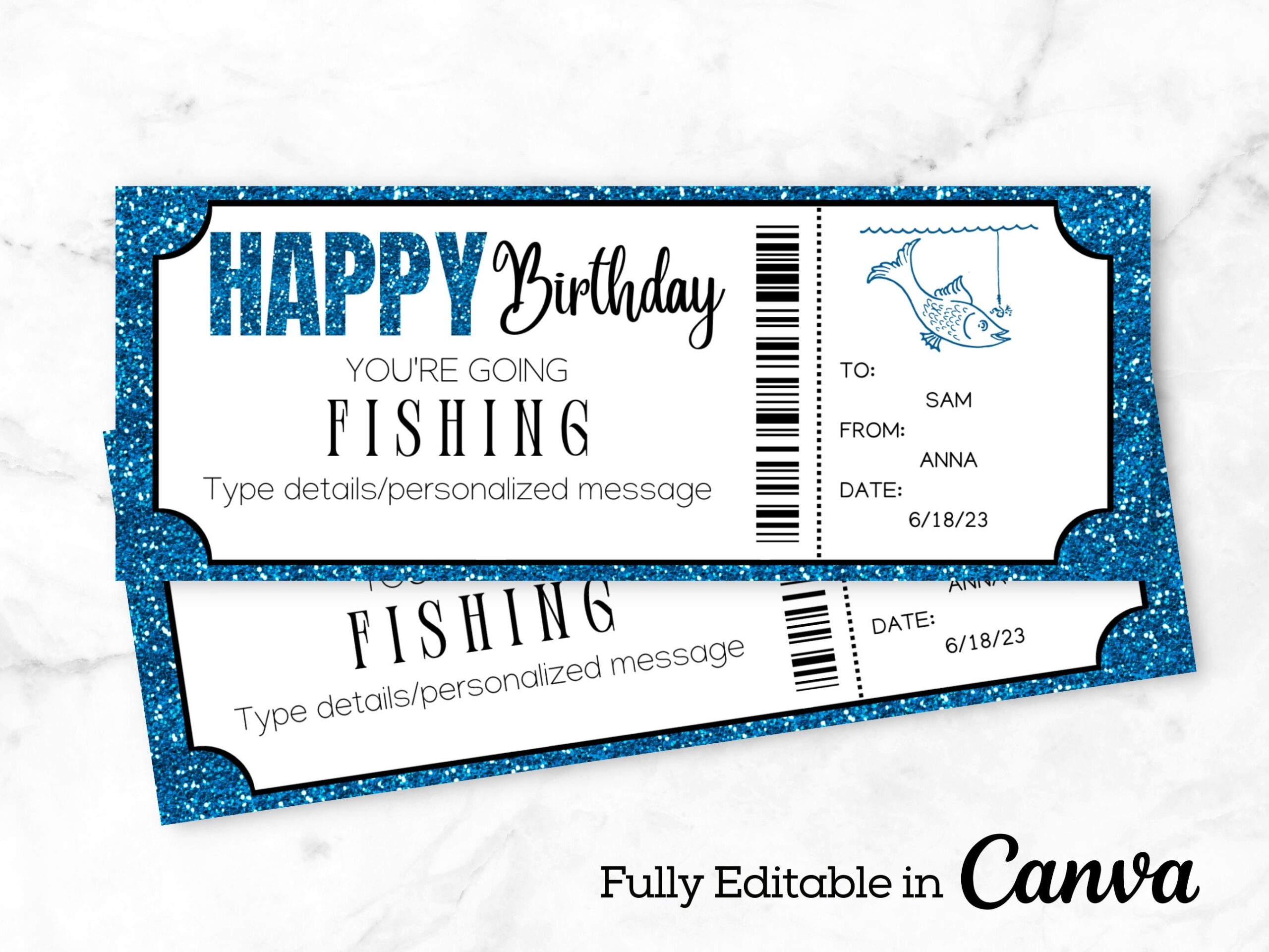 Fishing Birthday Gift Voucher Pass Fishing Trip Certificate Ticket Fishing Ticket Template Download Editable Printable Gift Etsy