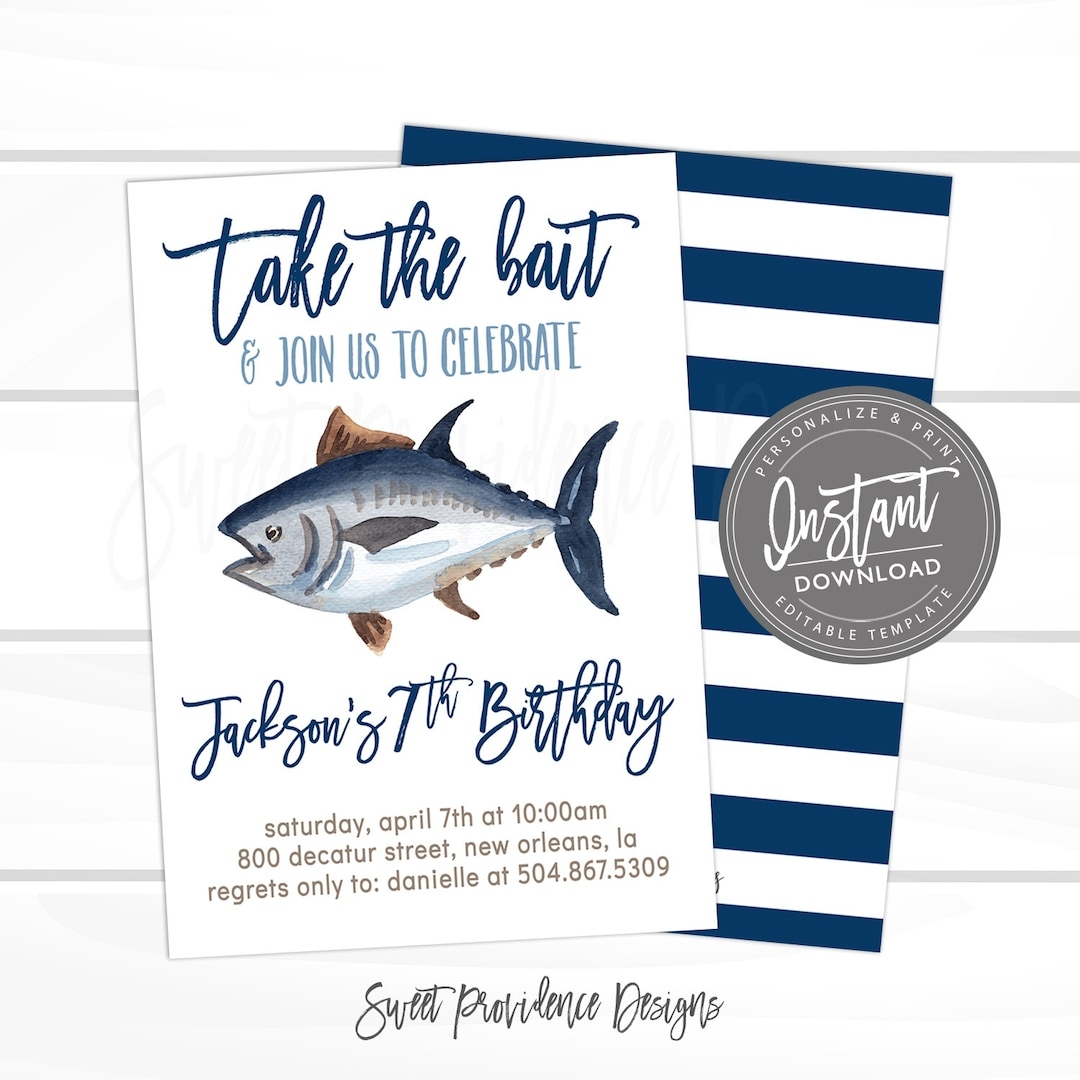 Fishing Birthday Invitation Fish Theme Birthday Editable Boy Worksheets Library