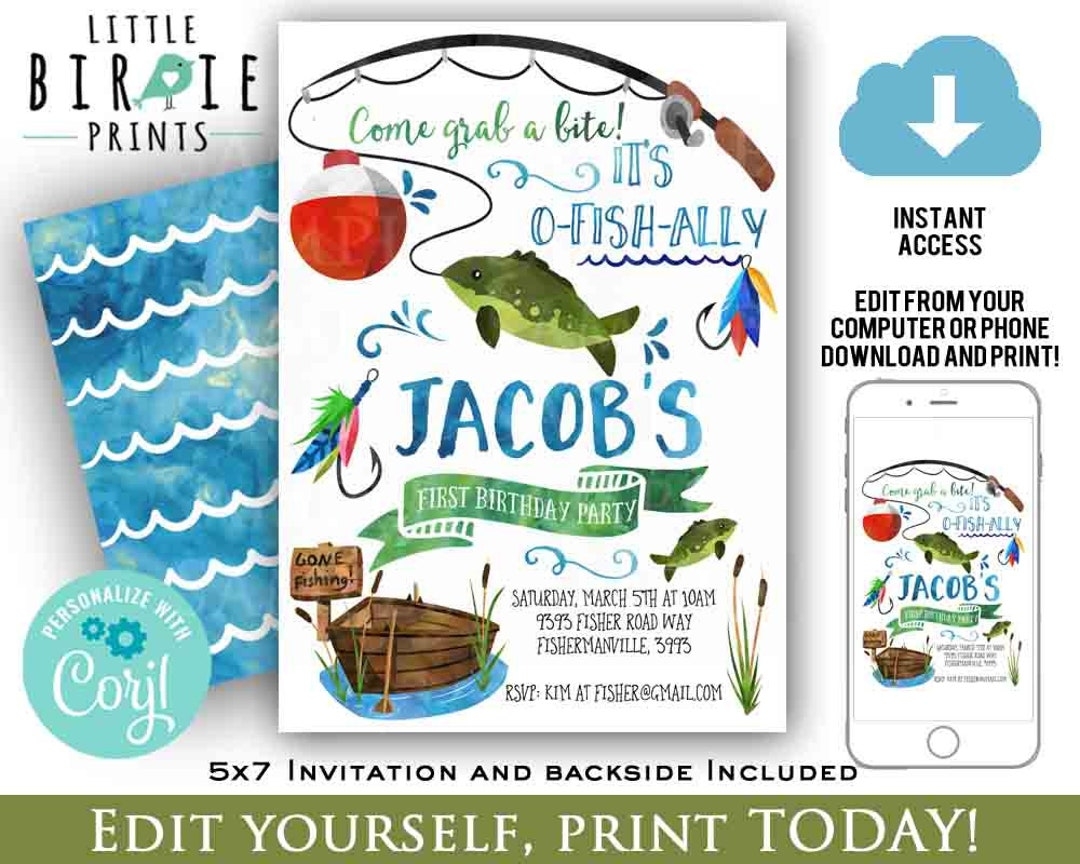 Free Printable Editable Fishing Birthday Invitations