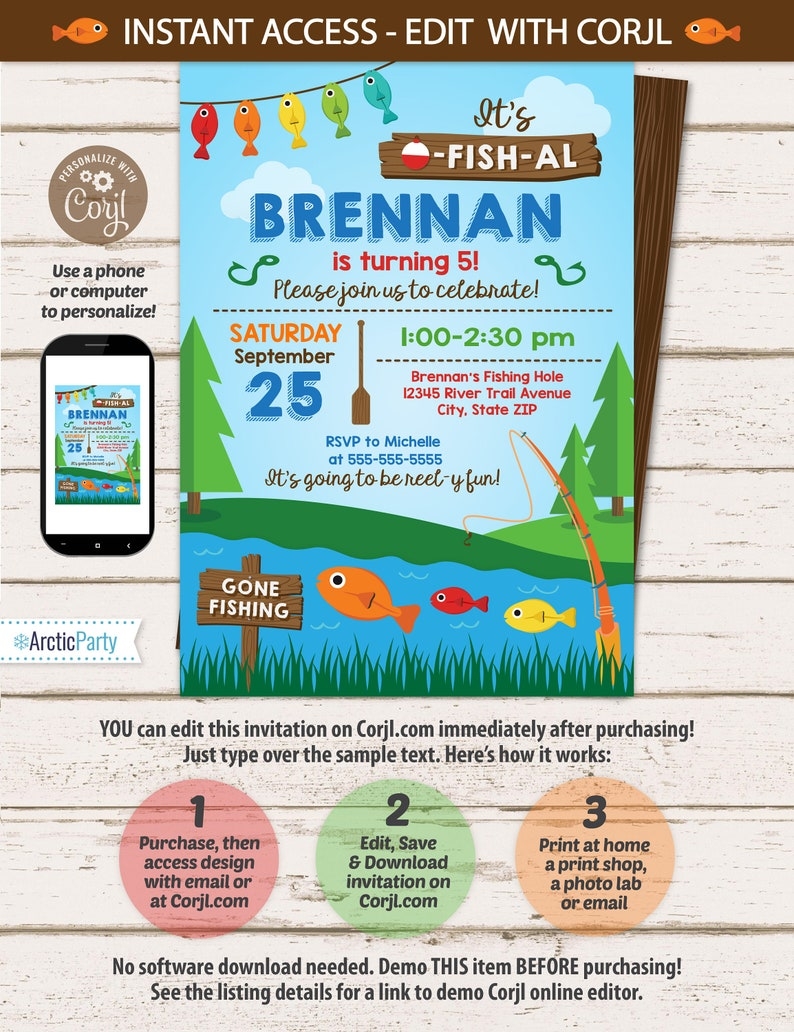 Fishing Birthday Party Invitations Fishing Party Invitation Fishing Party Supplies Fishing Invitations INSTANT ACCESS Edit NOW My WordPress