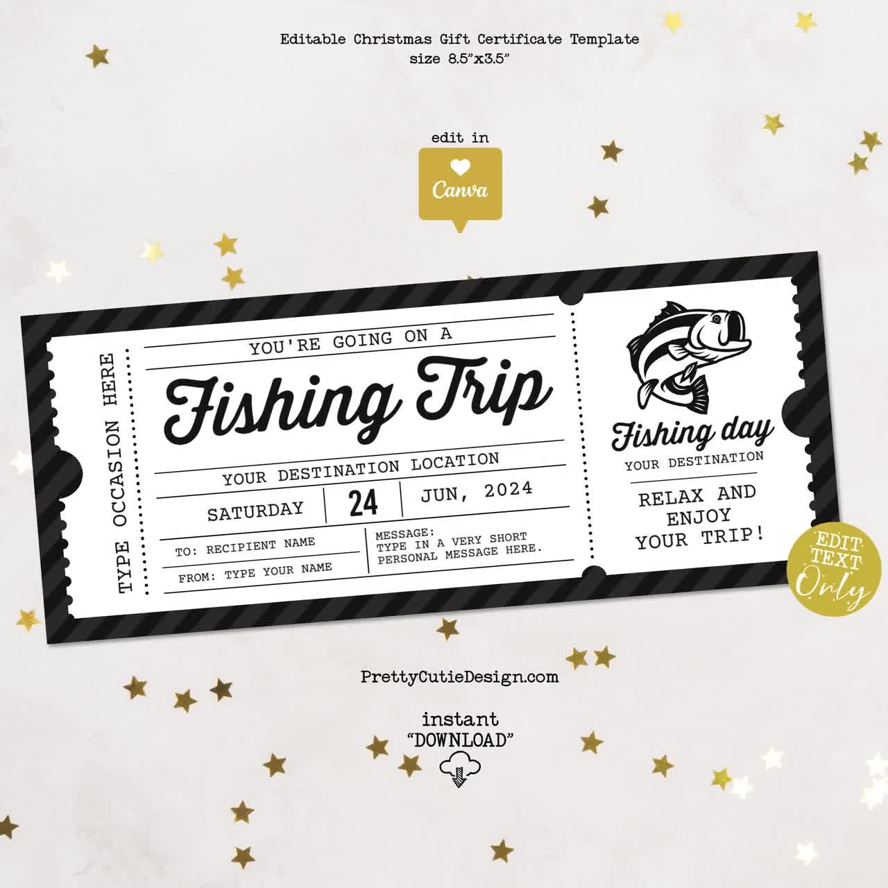 Fishing Gift Certificate Template Birthday Fishing Trip Ticket Template Surprise Trip Ticket Voucher Template Anniversary Gift For Him Etsy