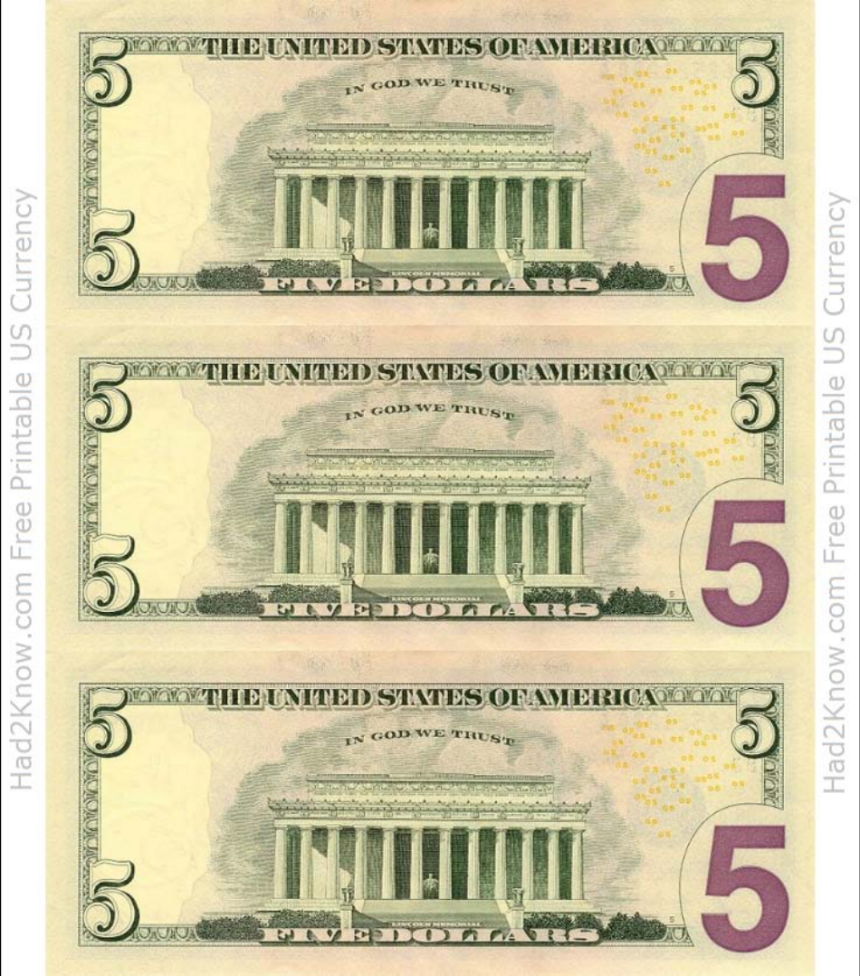Five Dollar Bill Templates Back Download Printable PDF Templateroller