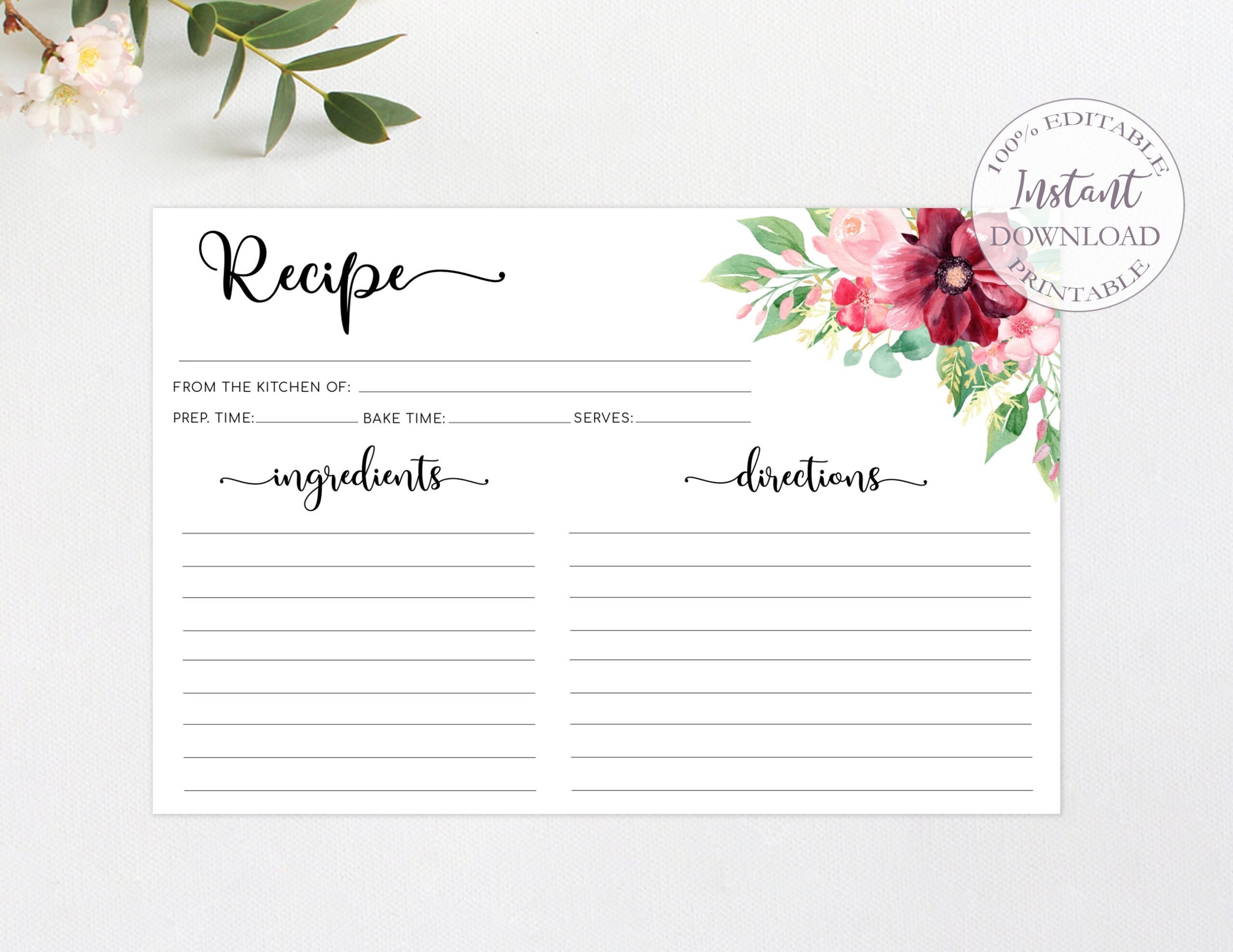 Recipe Cards Printable Editable