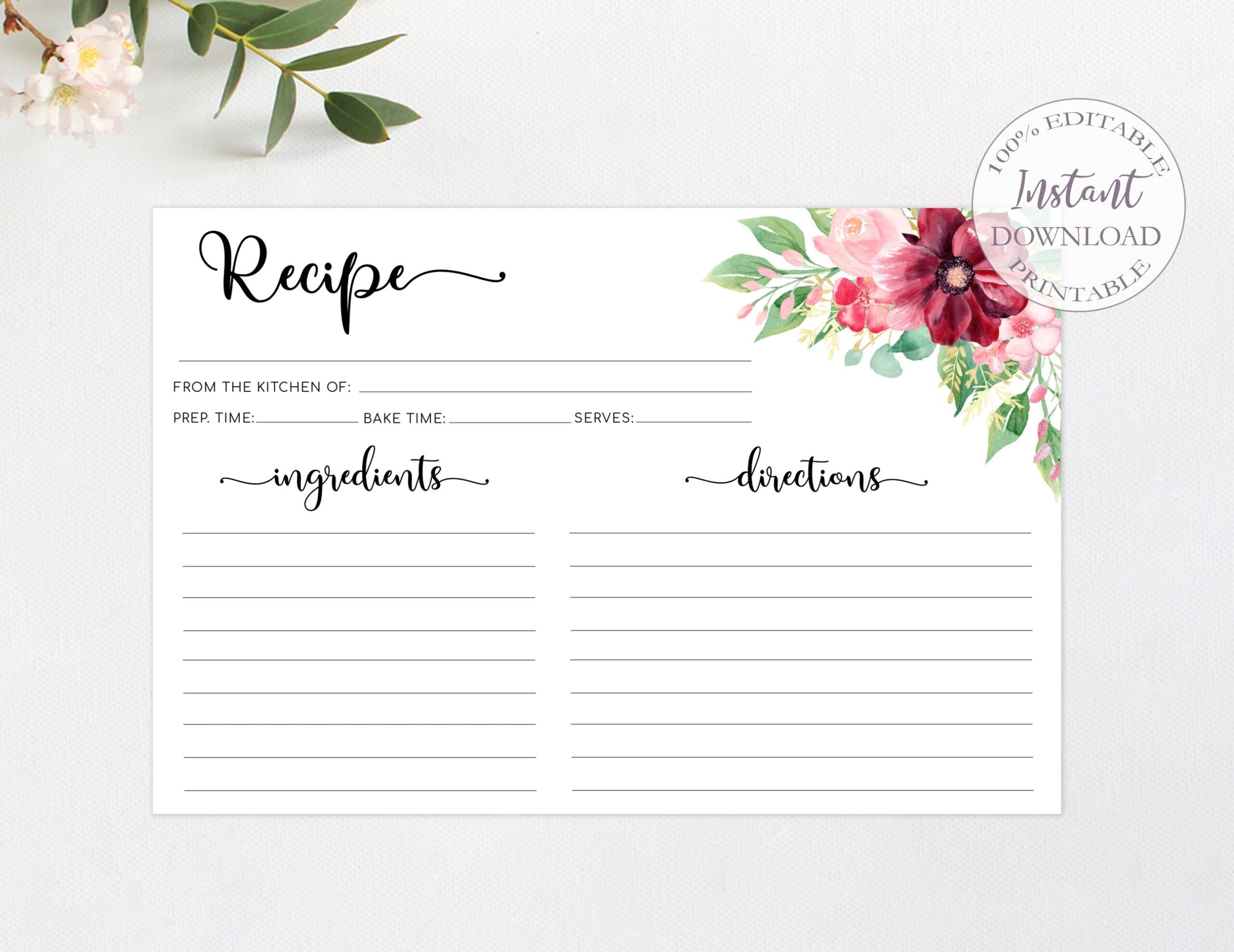Printable Recipe Cards Editable