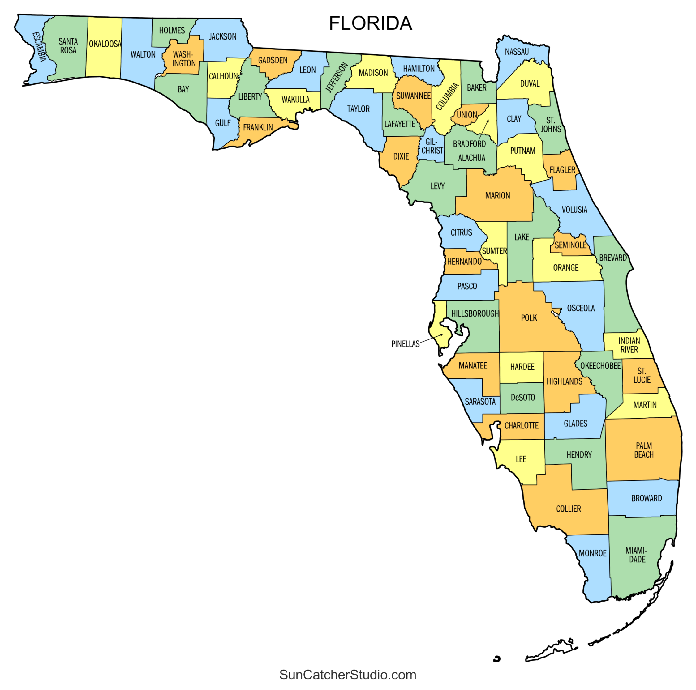 Florida Counties Map Printable Editable