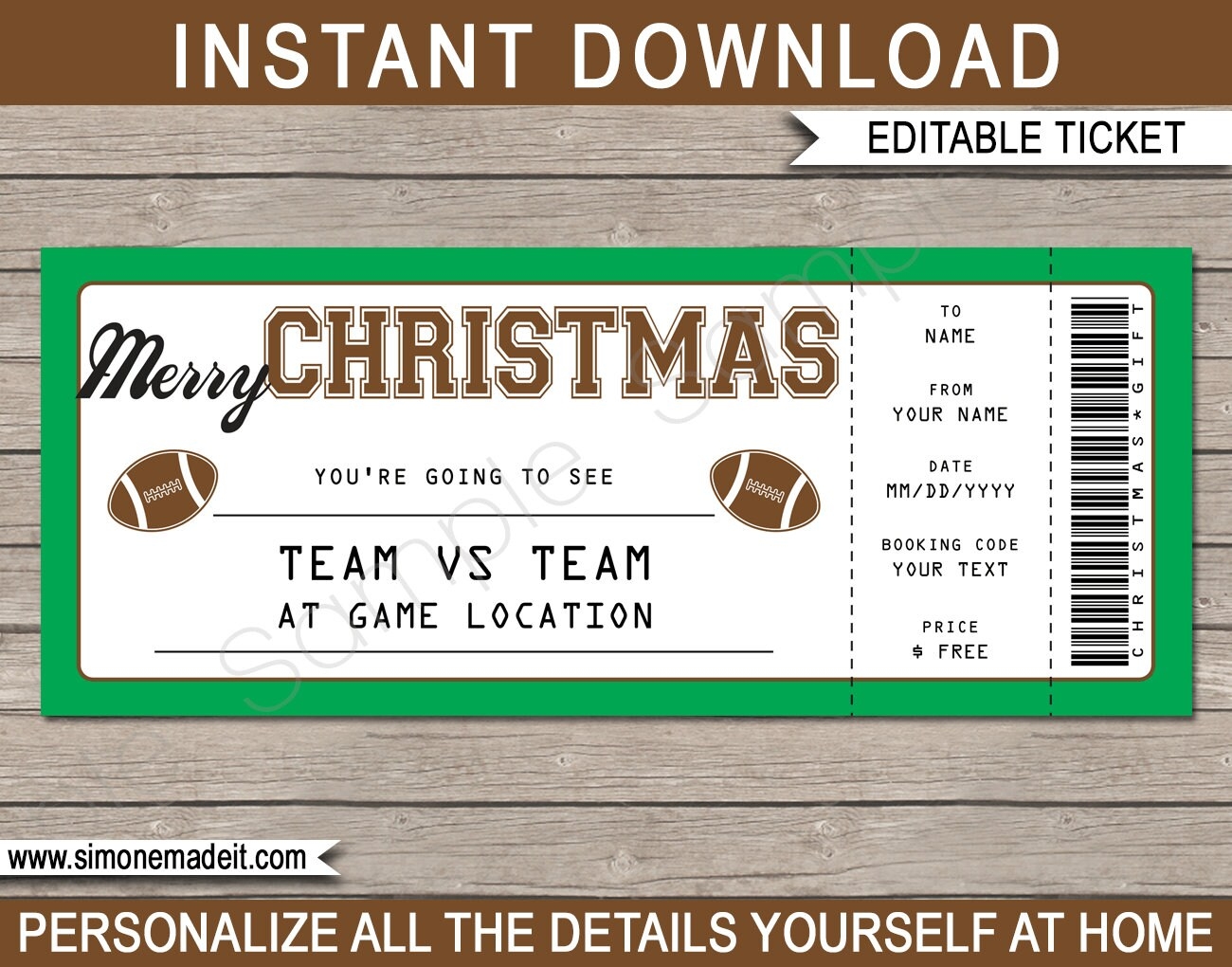 Football Game Ticket Christmas Gift Surprise Ticket To A Football Game Printable Template Gift Voucher INSTANT DOWNLOAD EDITABLE Etsy