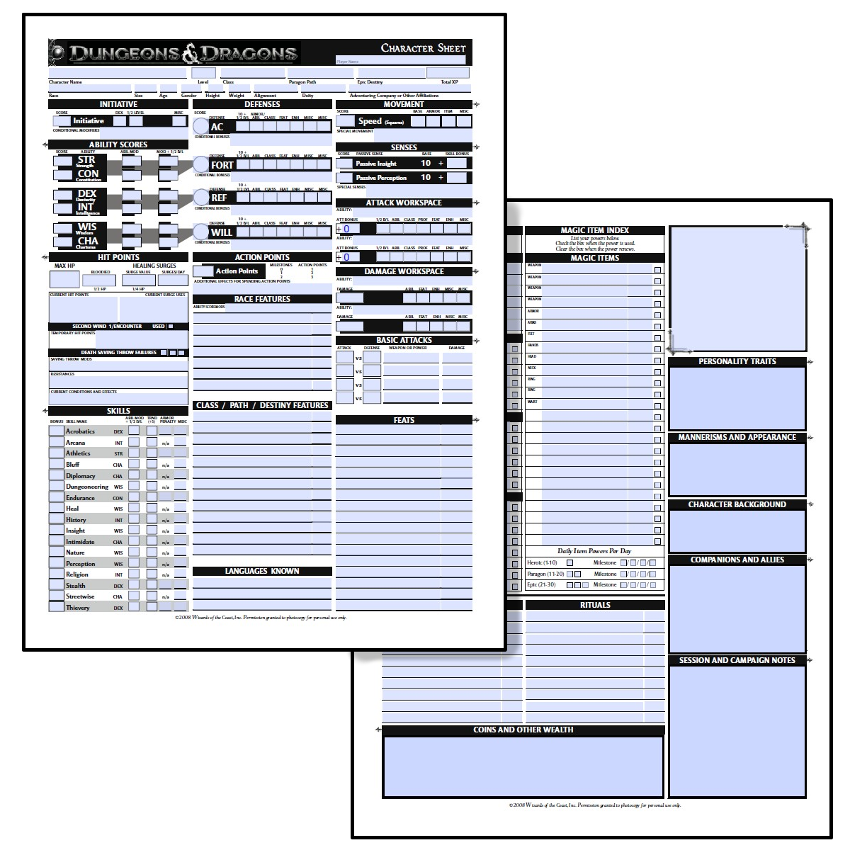 Form Fillable D D 4e Character Sheet