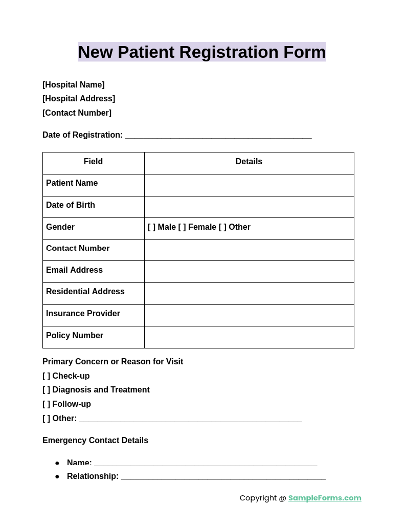 FREE 13 Patient Registration Form Samples PDF MS Word Google Docs Excel