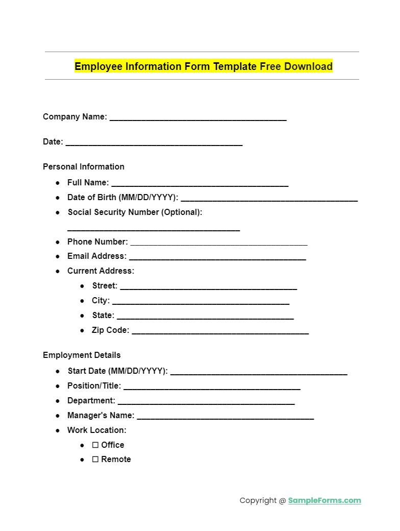 FREE 18 Employee Information Form Samples PDF Word Google Docs