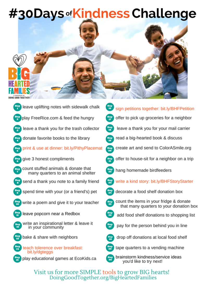 FREE 30 Days Of Kindness Challenge Fun Inspiring Ideas For Kids And Families Doing Good Together 