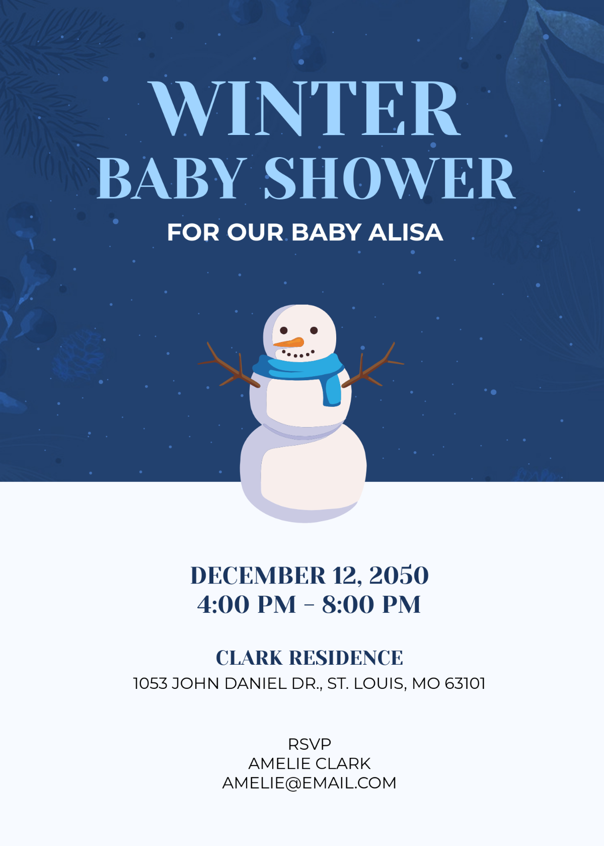 Free Aesthetic Winter Girl Baby Shower Invitation Template To Edit Online