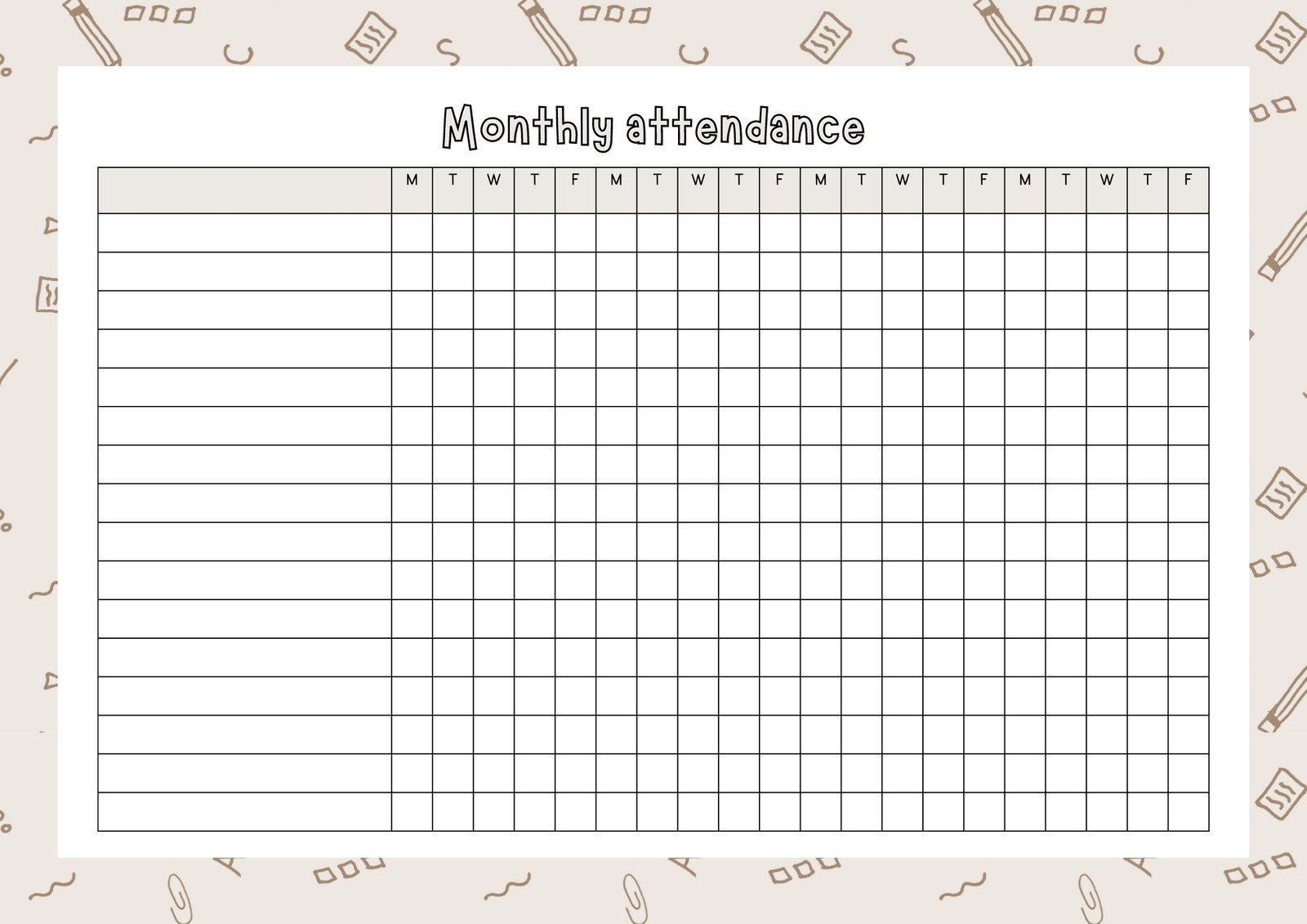 Free Printable Editable Attendance Sheet
