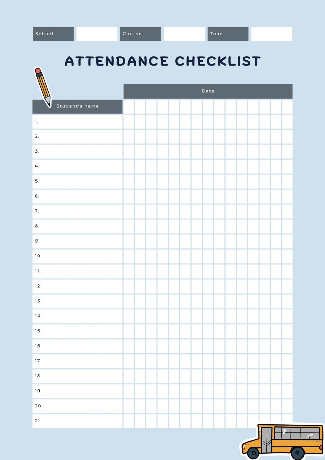 Free Editable And Printable Classroom Attendance Sheet