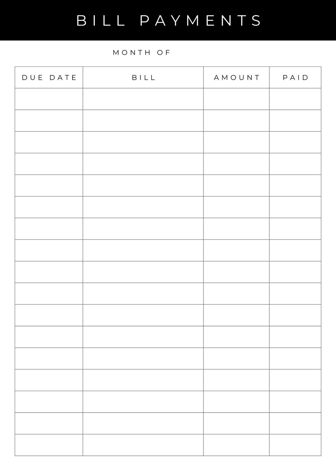 Printable Editable Monthly Budget Template