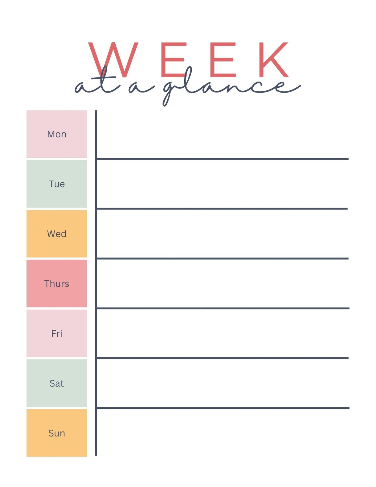 Printable Editable Weekly Calender