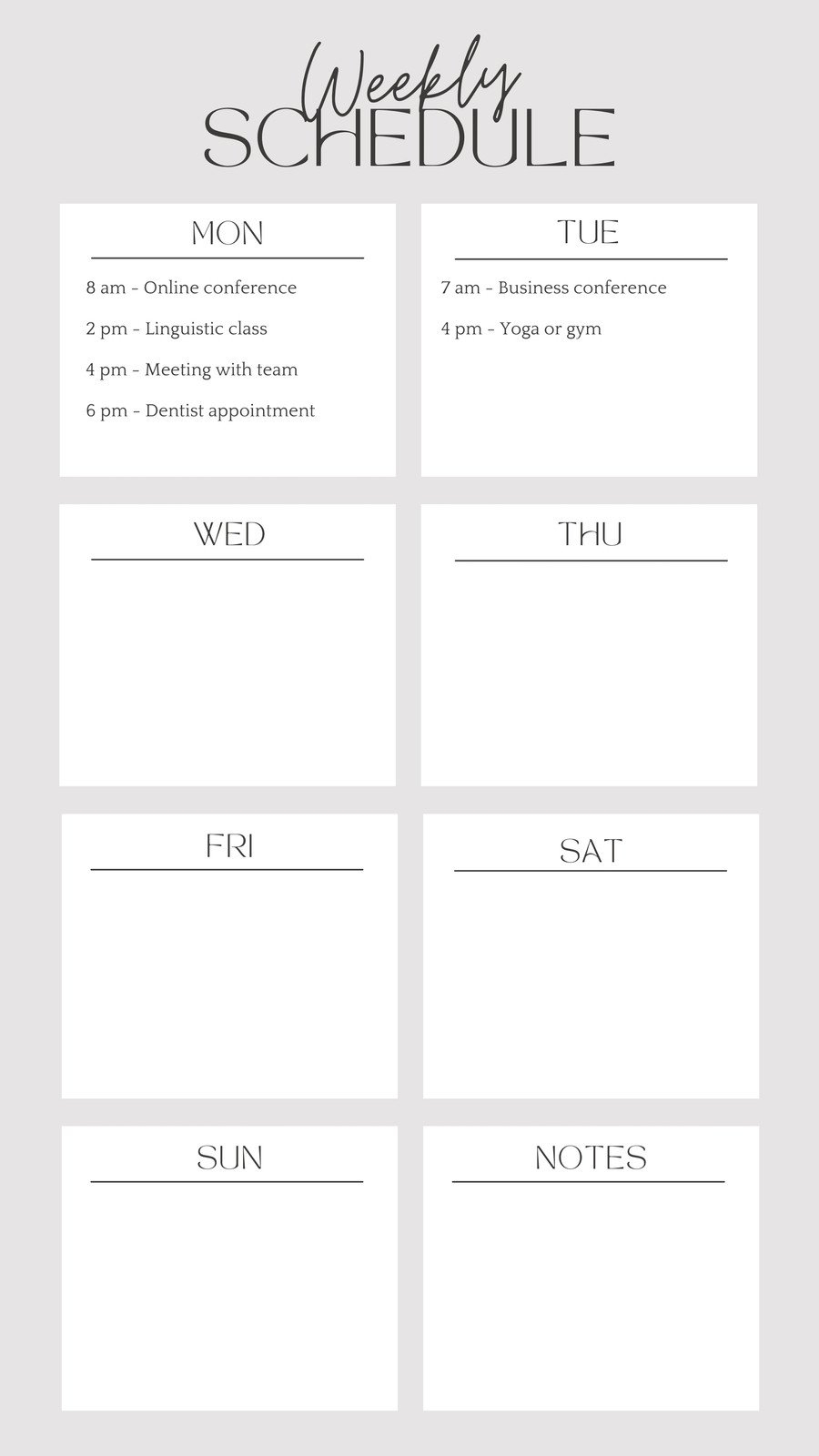 Free Online Printable Editable Weekly Planner