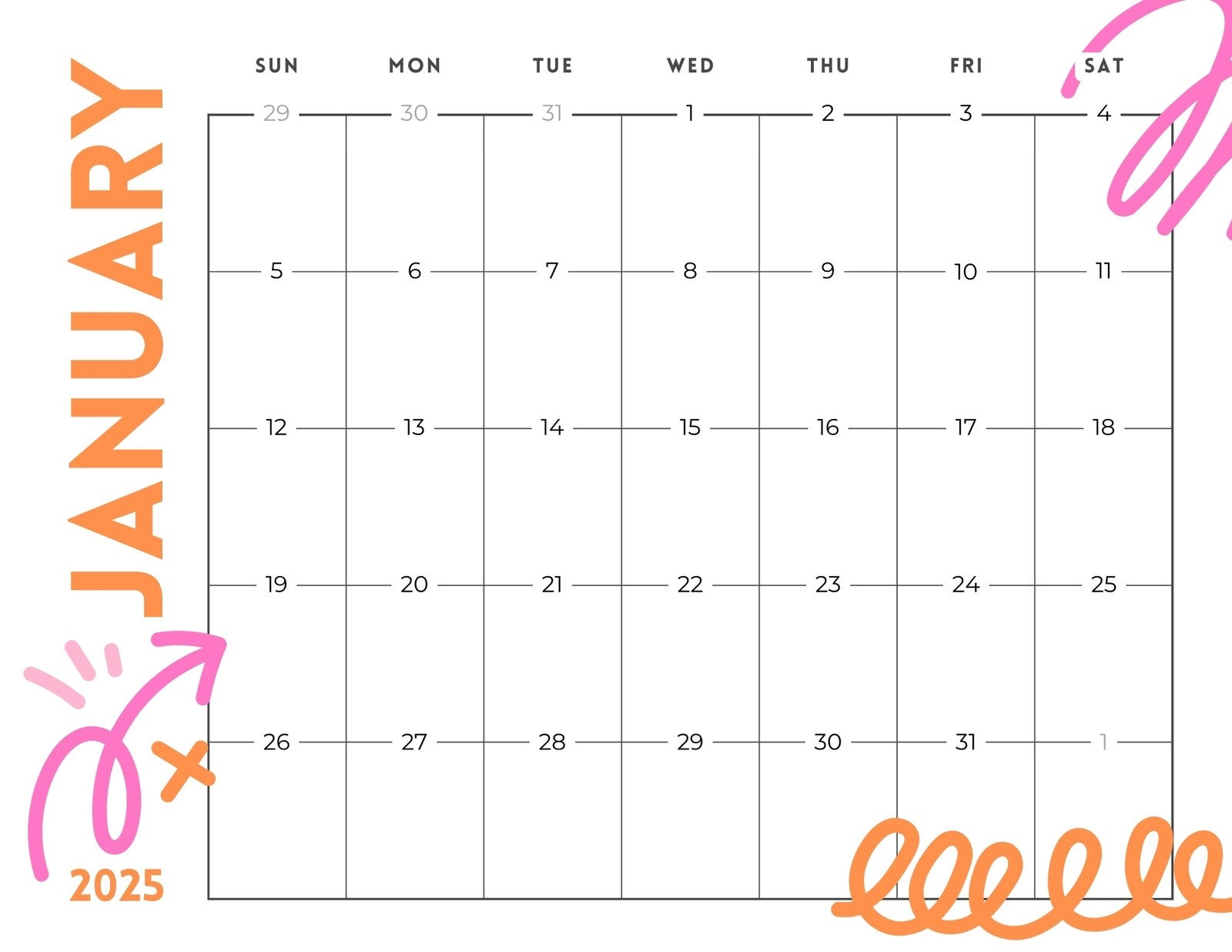 January Calendar Printable Editable