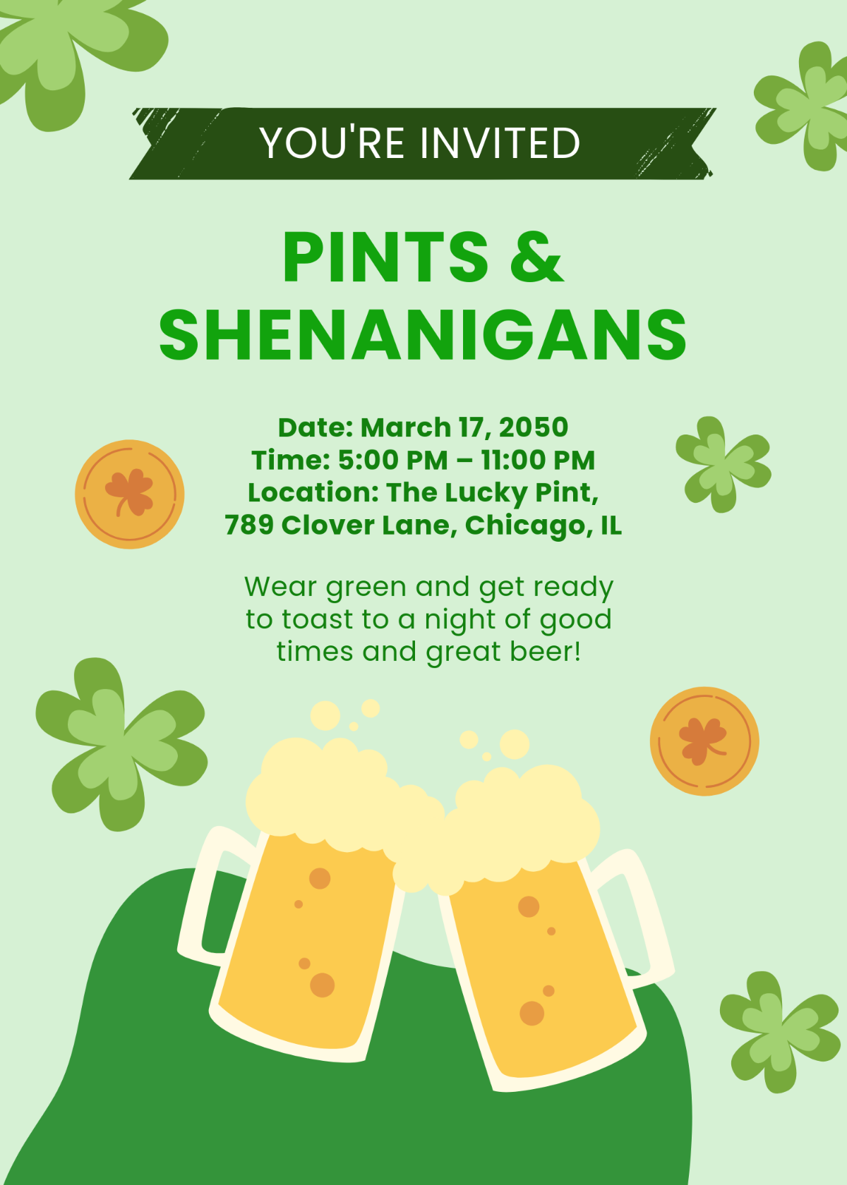 Free Beer Themed St Patrick s Day Invitation Template To Edit Online