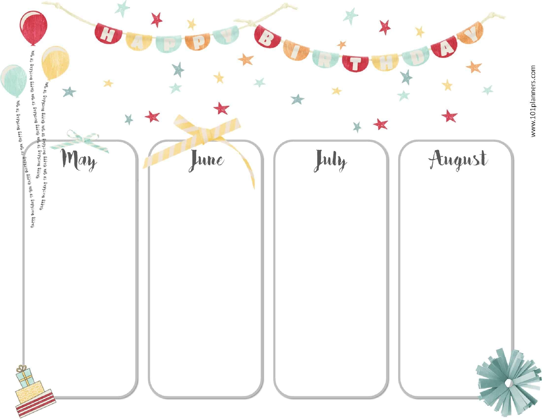 Free Birthday Calendar Template Printable Customizable