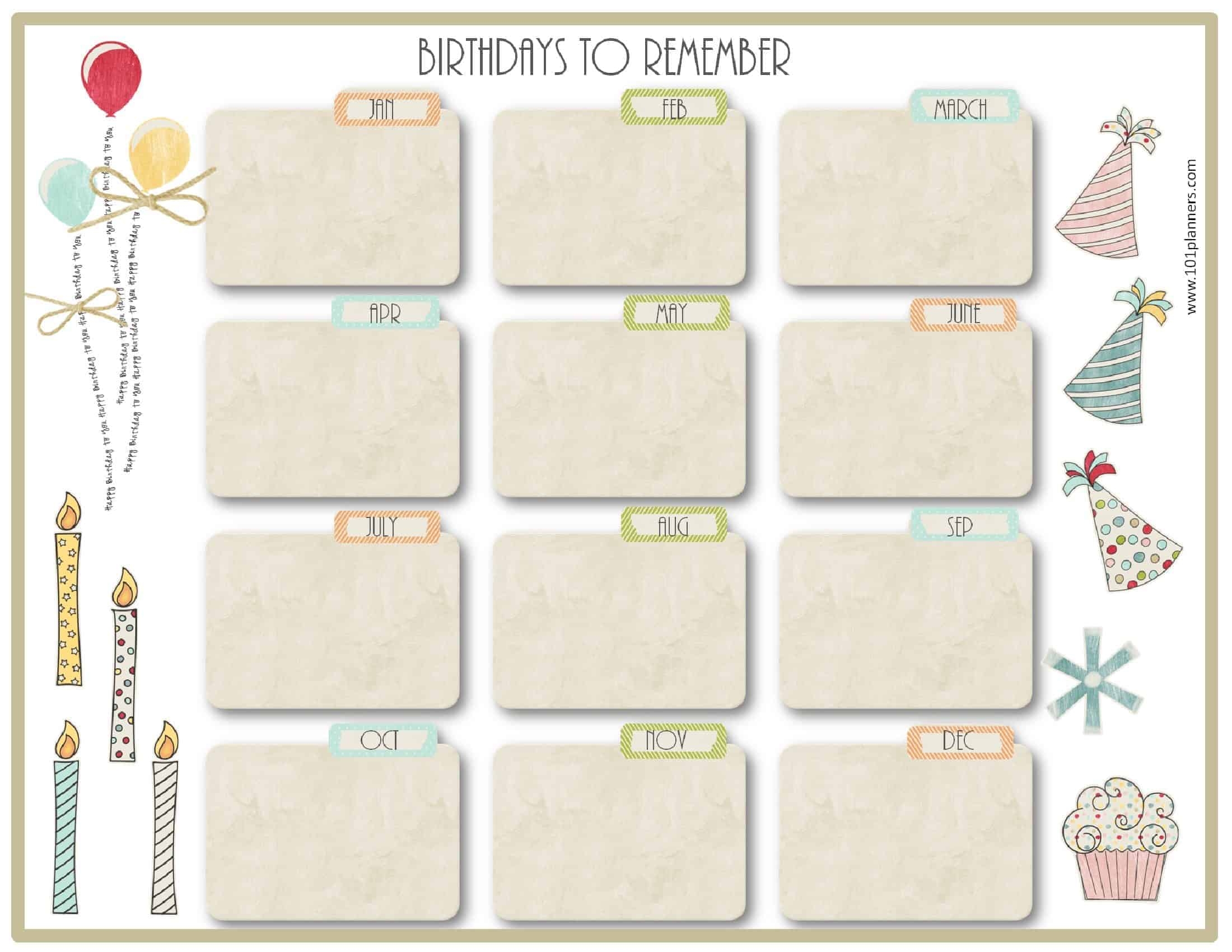Free Birthday Calendar Template Printable Customizable