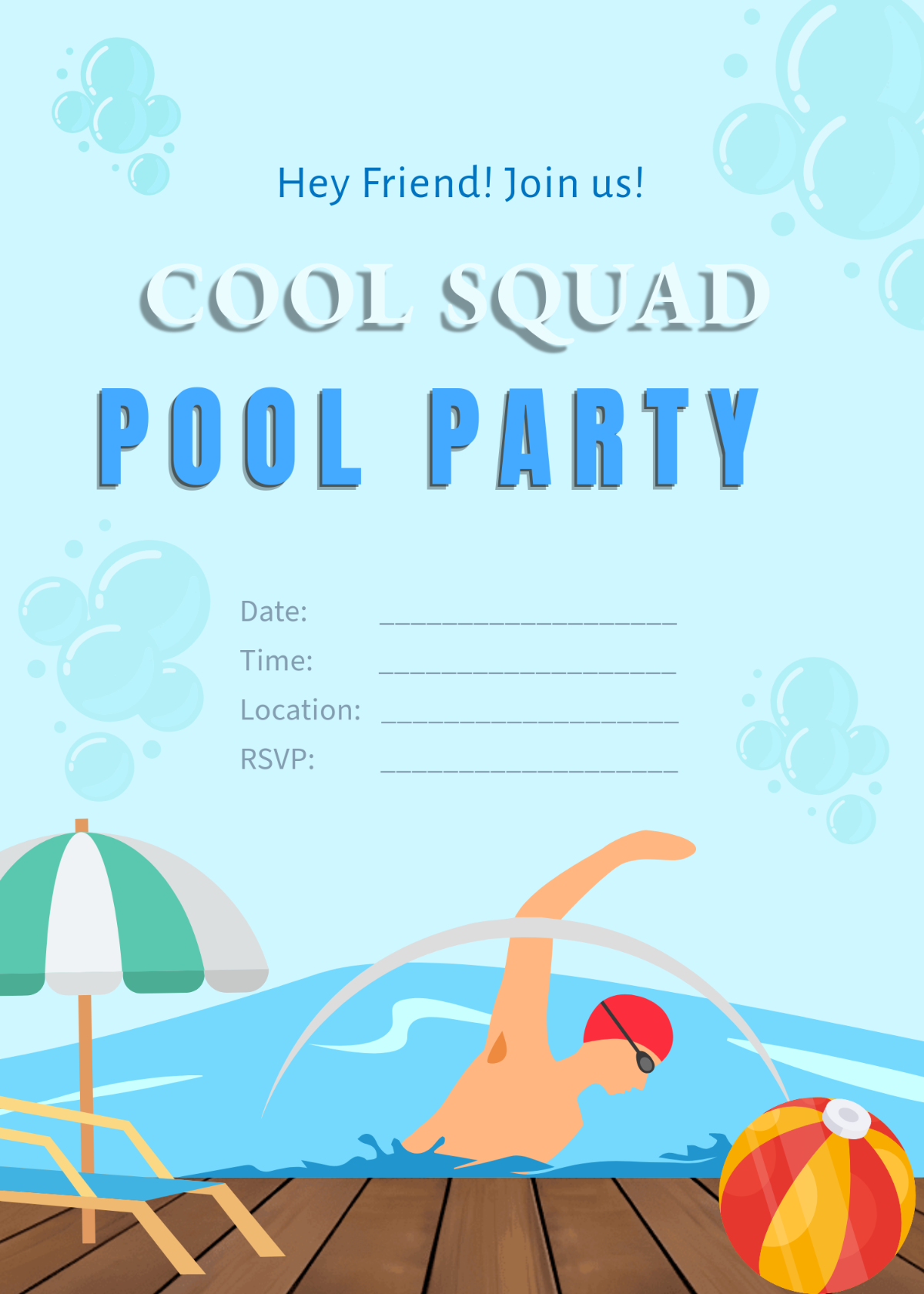 Free Blank Cool Pool Party Invitation Template To Edit Online