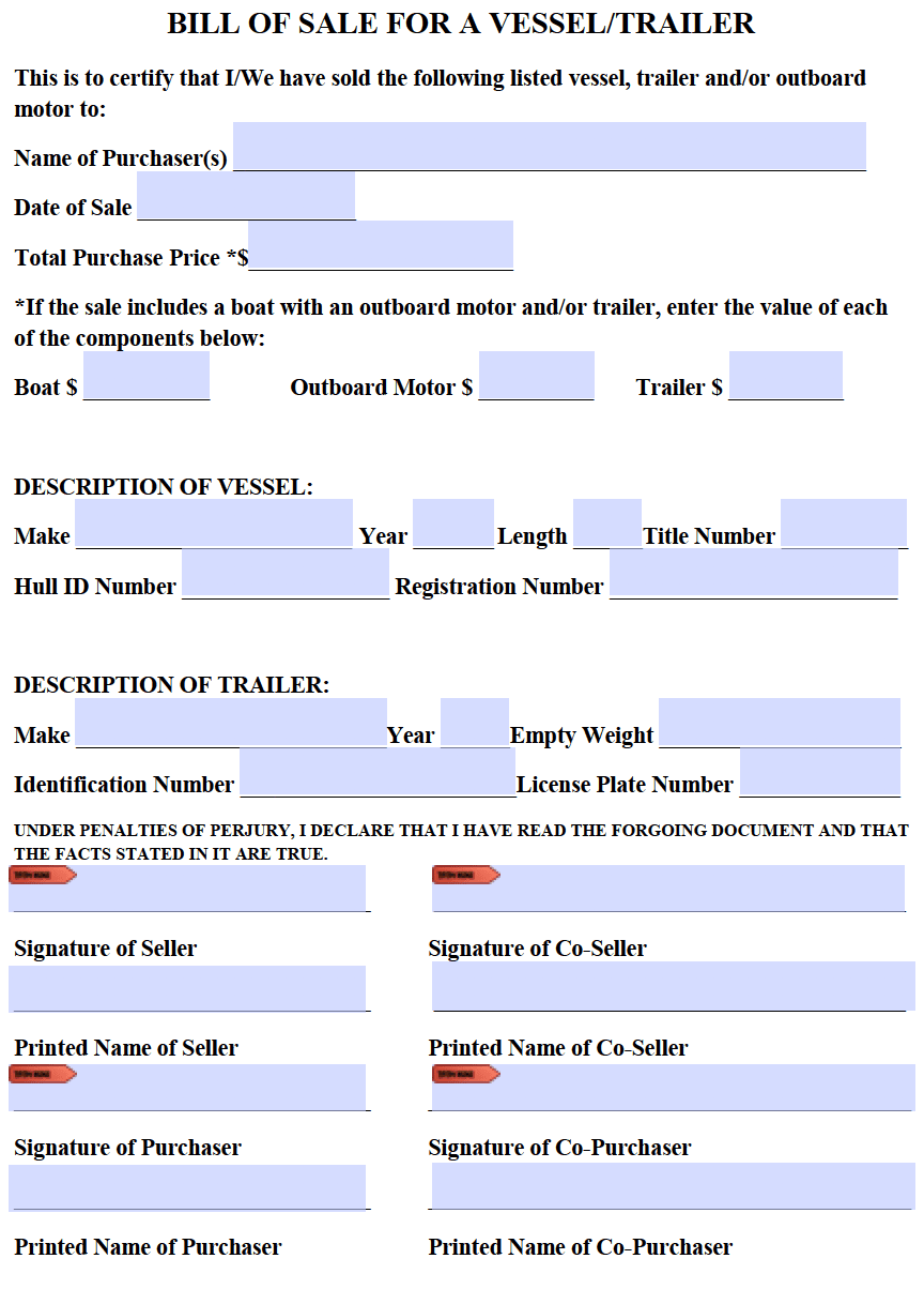 Free Printable And Editable Boat Bill Of Sale