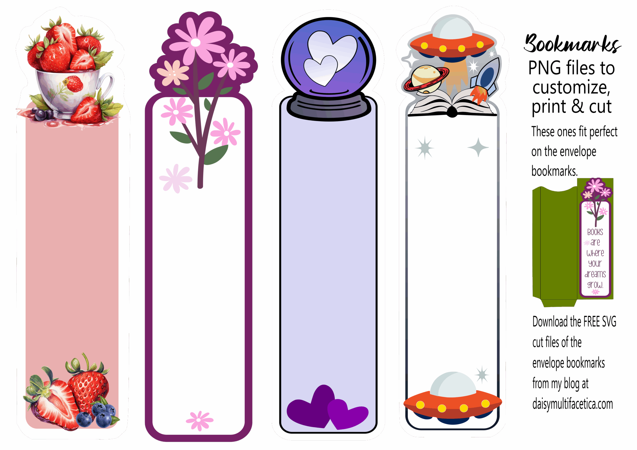 FREE Bookmark Templates SVG PNG For Cricut Printable Daisy Multifac tica