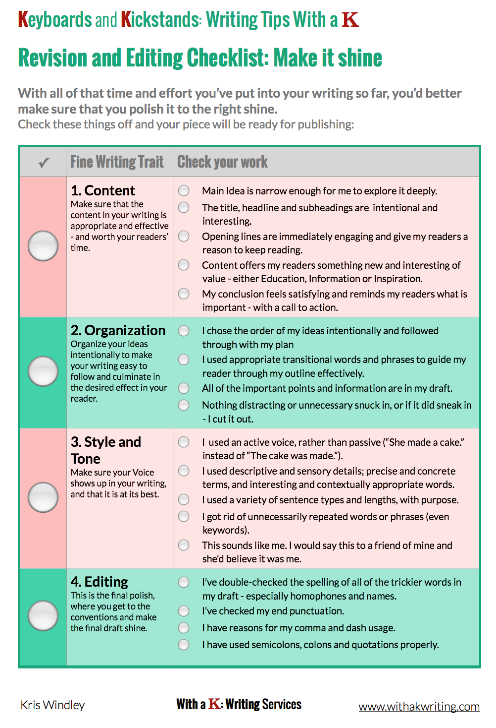 Free Checklist How To Effectively Revise And Edit Your Writing To A Shine Tuesday Tips Writing Coach Kris Windley