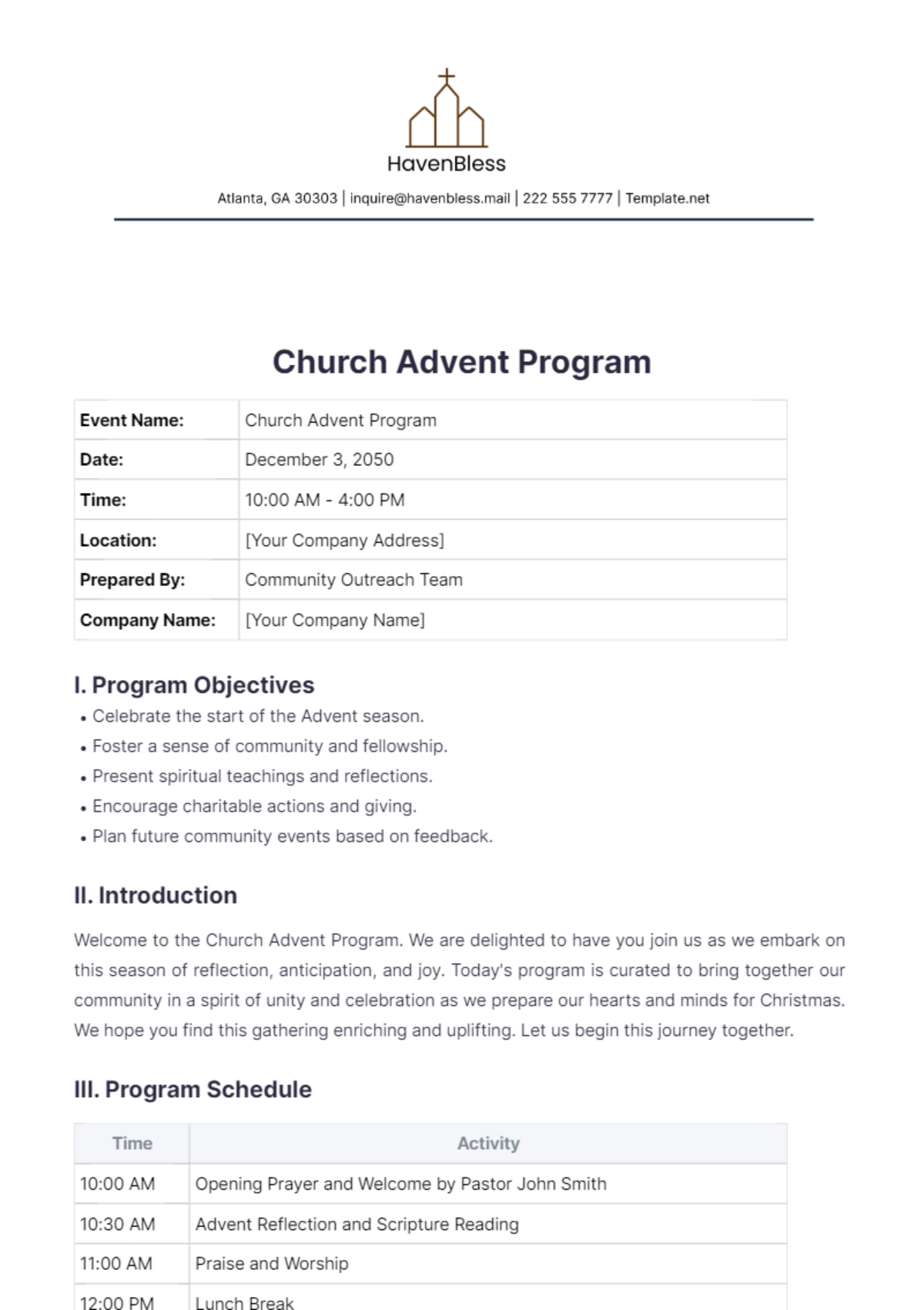 Printable And Editable Church Programs