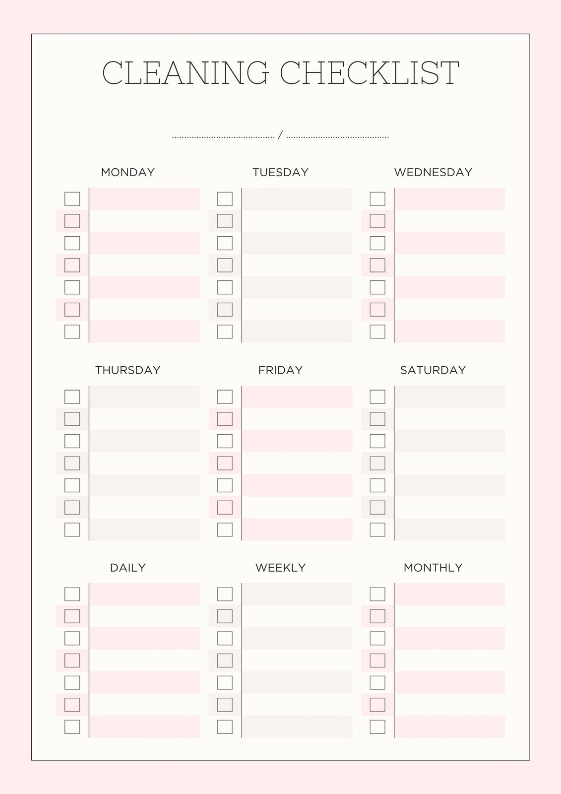 Free Printable Editable Cleaning Templates