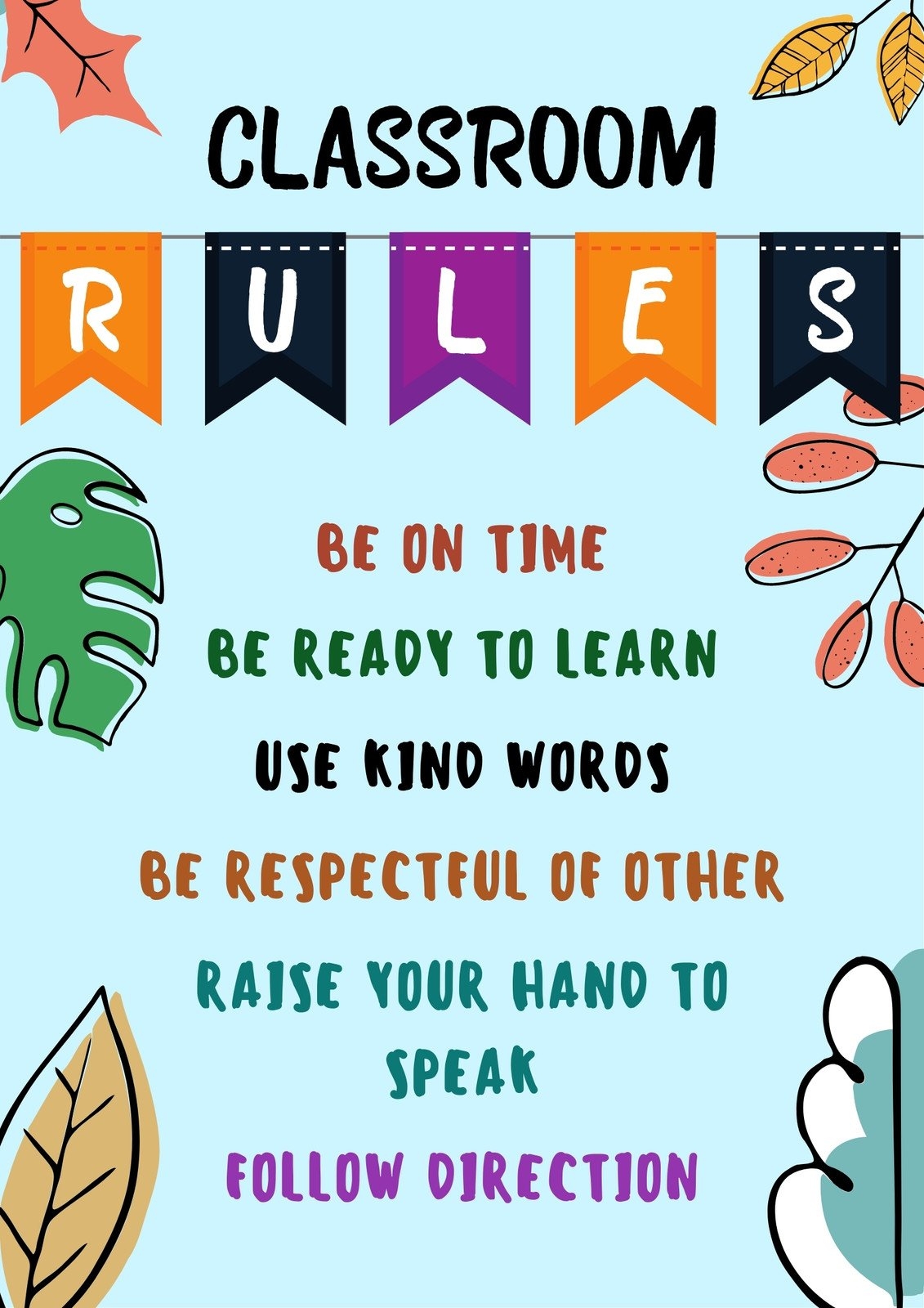 Free Custom Printable Classroom Rules Poster Templates Canva