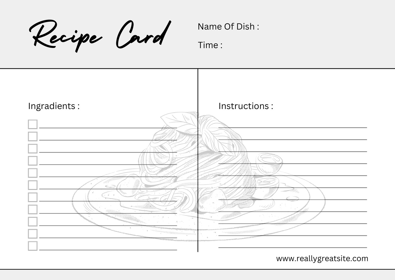 Printable Editable Recipe Card Template
