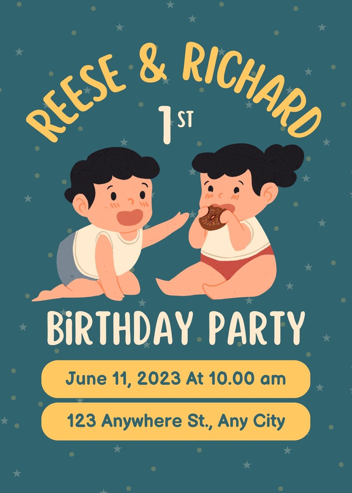 Free Custom Printable Twins Birthday Invitation Templates Canva