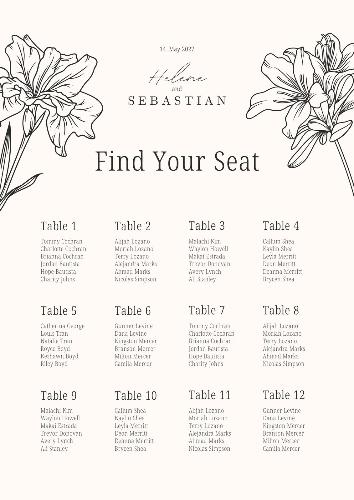 Free Custom Printable Wedding Seating Chart Templates Canva