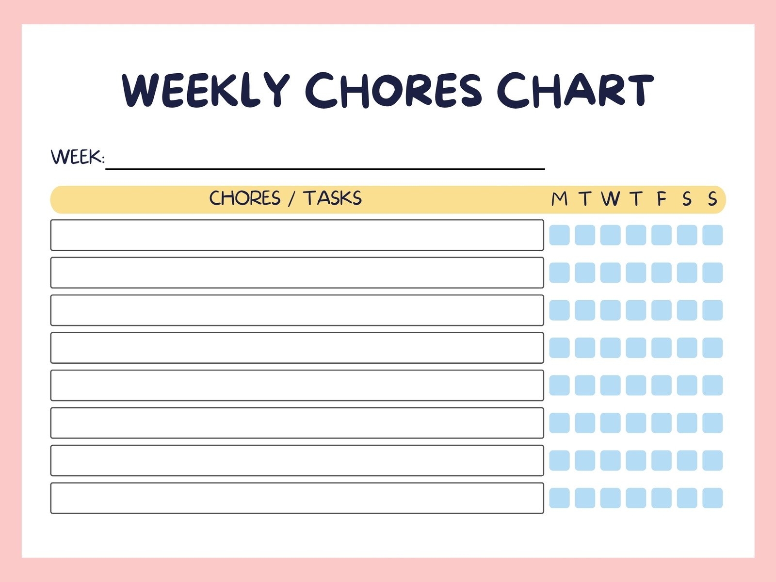 Chore Chart Printable Editable