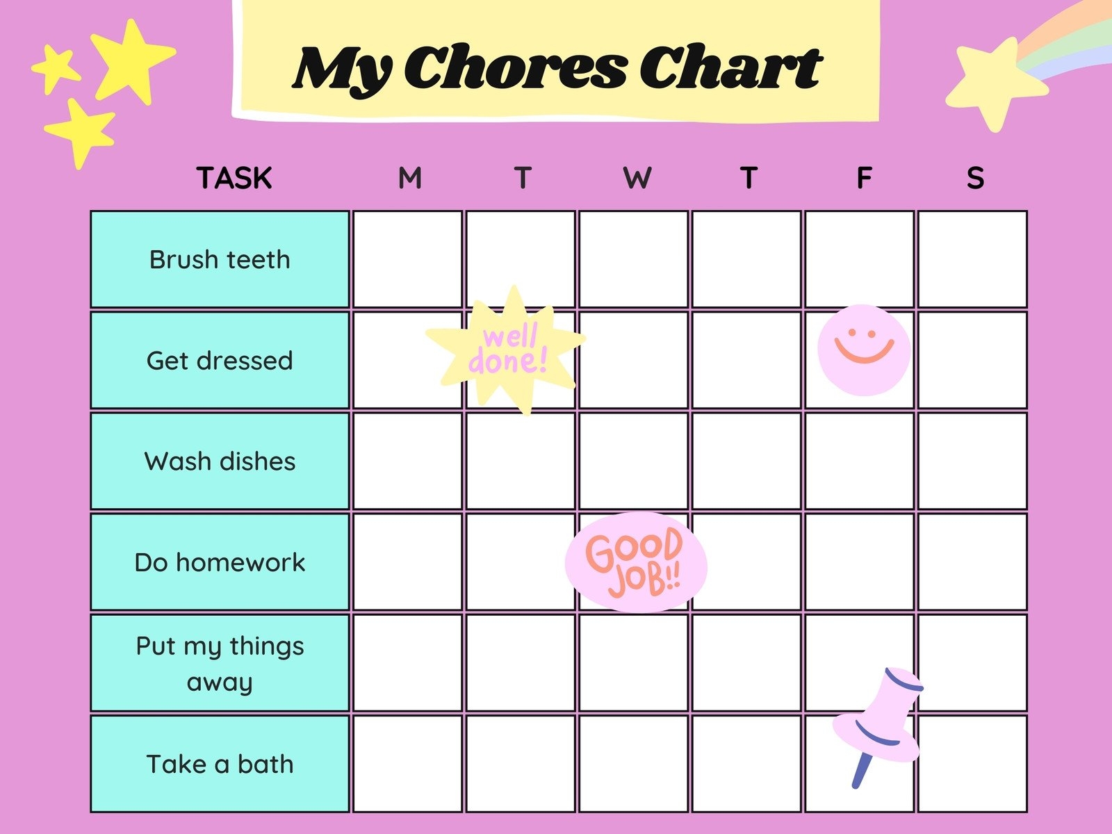 Online Editable Printable Household Chore List Template