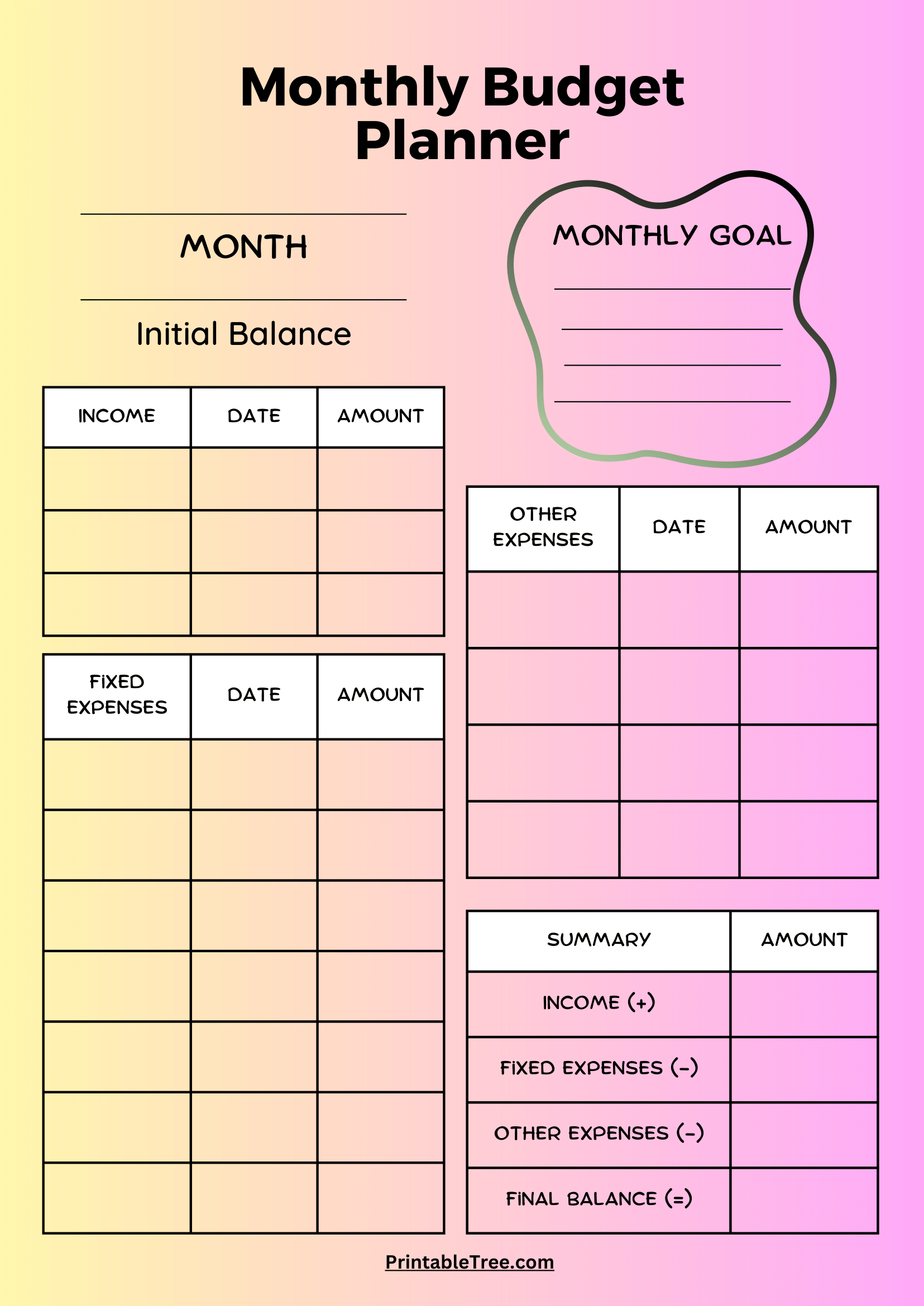 Free Printable Editable Budget