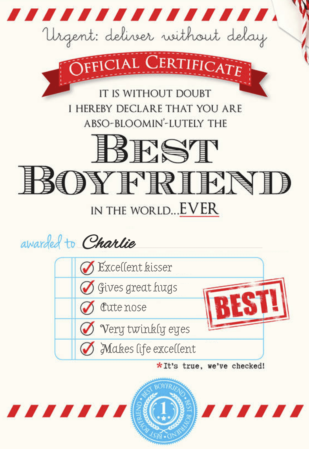 Free Editable Best Boyfriend Award Customizable Instant Download