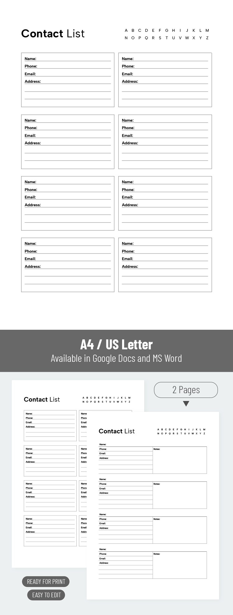 Free Editable Contact List Template In Google Docs And Microsoft Word Thegoodocs