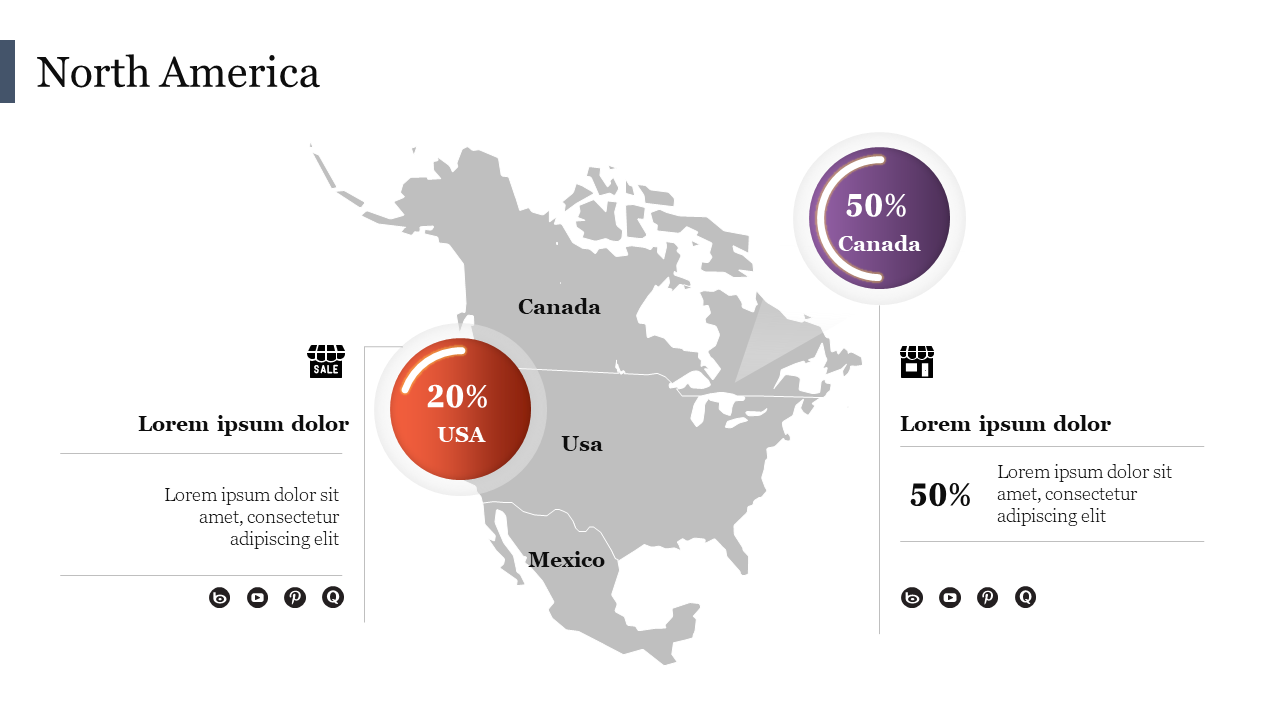 Free Editable Map Of North America For PPT Google Slides