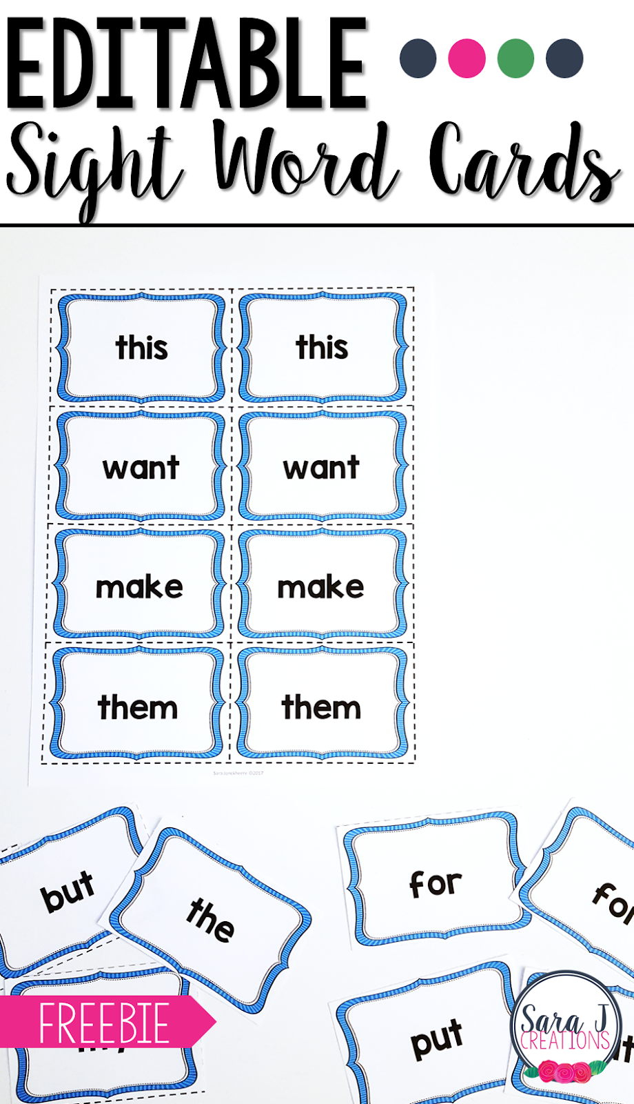 Free Editable Sight Word Cards Sara J Creations