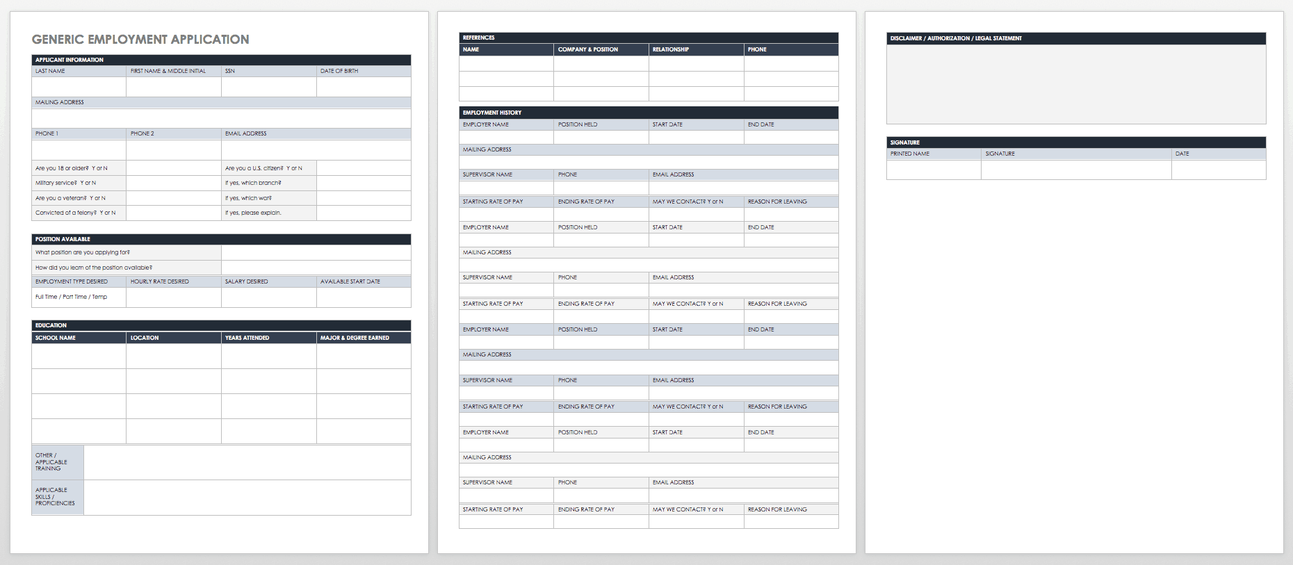 Printable And Editable Job Application Template