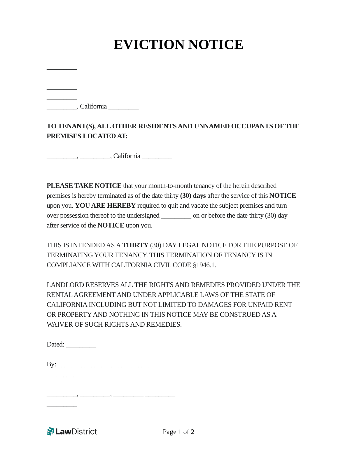 Free Printable And Editable Eviction Notice
