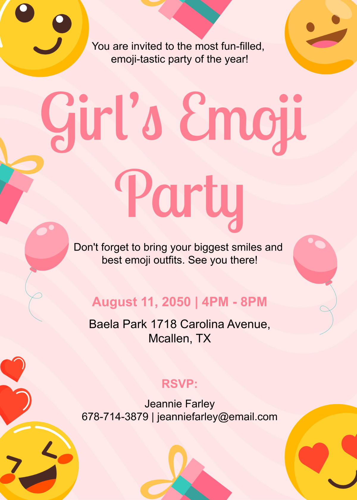 Free Girl Emoji Party Invitation Template To Edit Online