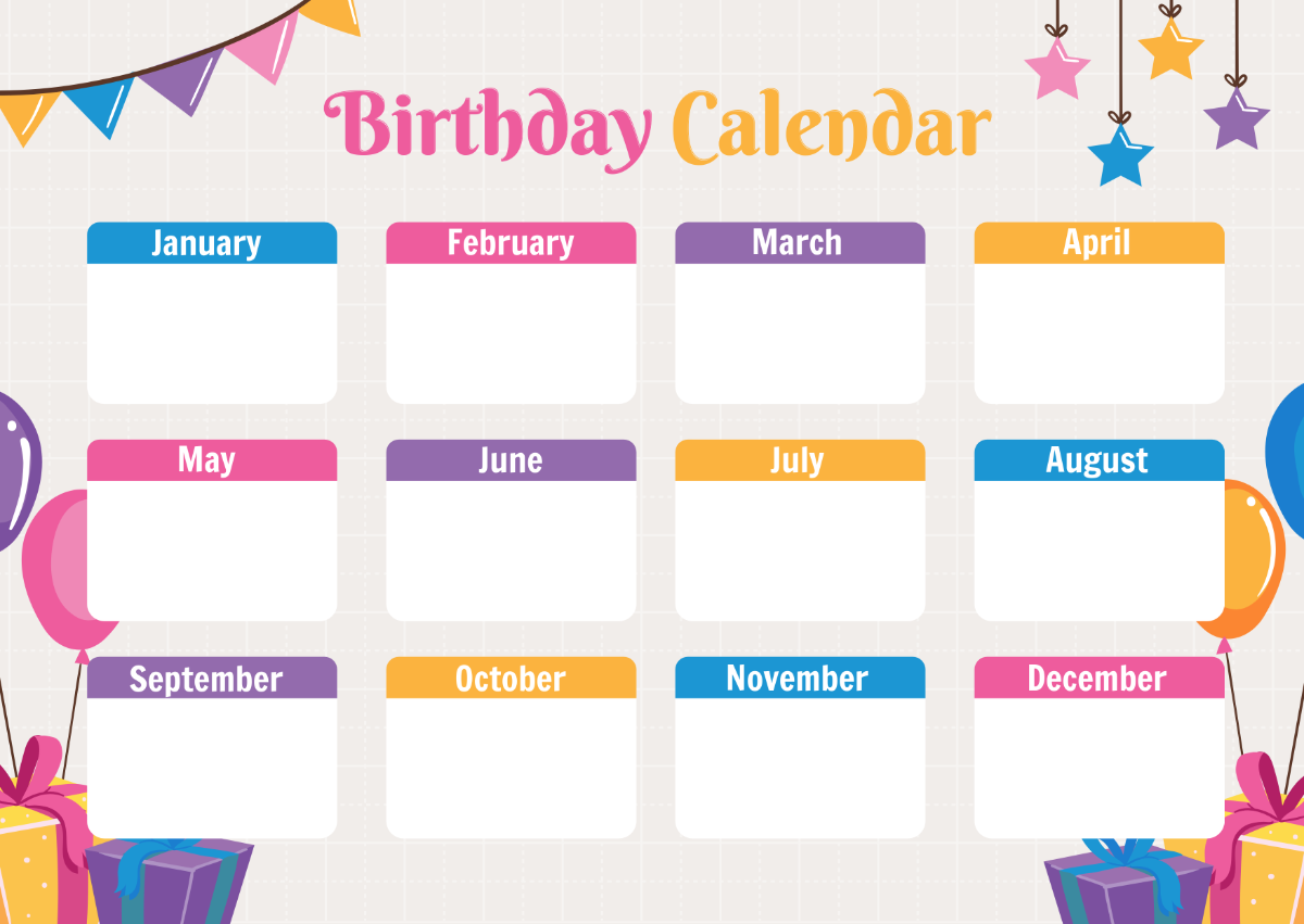 Editable Printable Birthday Calendar Template